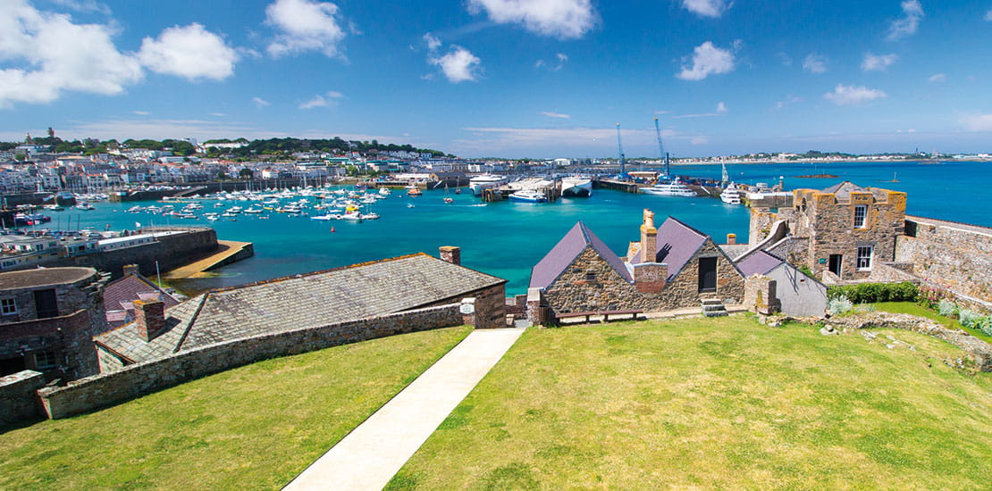 A view over the harbour of St Peter Port in Guernsey, Channel Islands